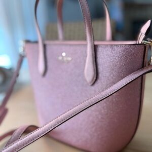 kate spade rose pink glitter small tote with detachable strap